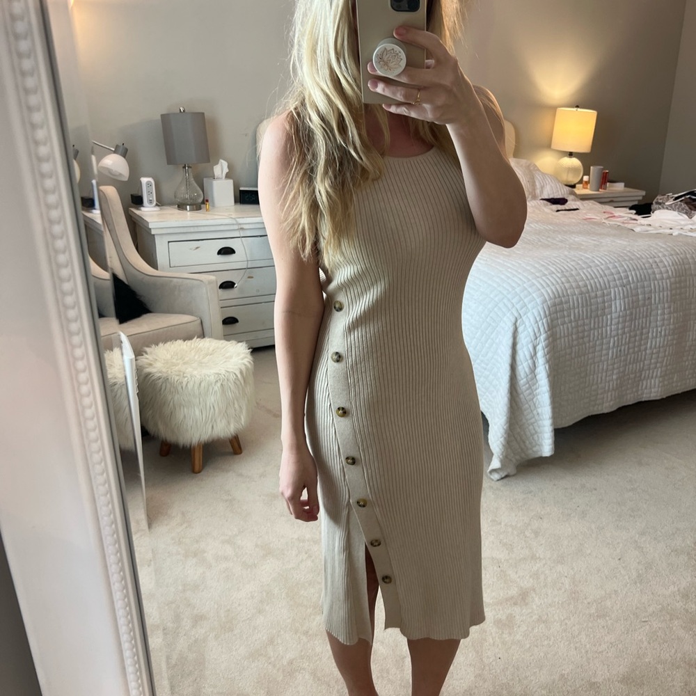 SOLD Beige Button-Down Sweater Dress